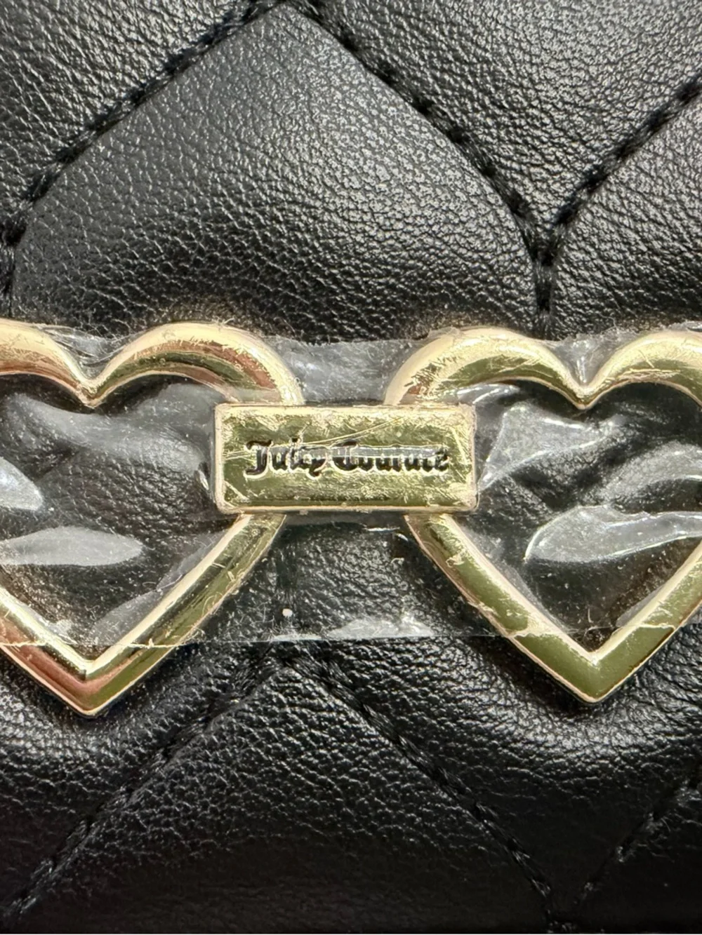 Juicy Couture Black Quilted Heart Mini Trifold Wallet with Gold Heart Accent. - Picture 2 of 5